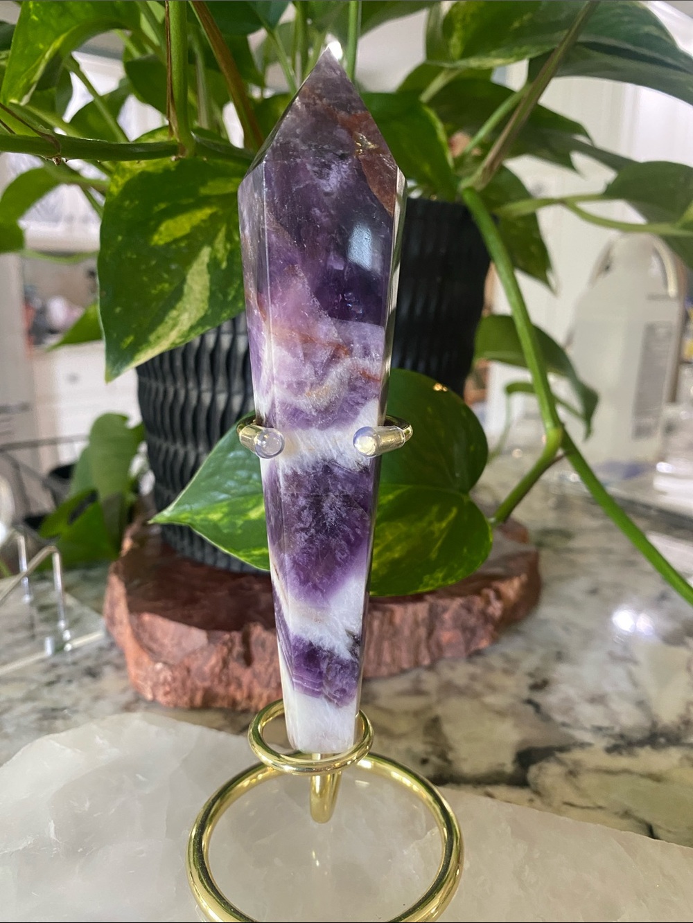 Dream Amethyst Wand with Gold Stand